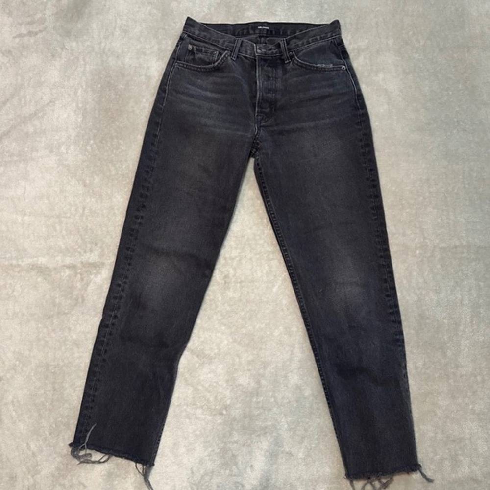 Grlfrnd Helena Jeans Size 25 *26x27 Proud Mary Faded Black Button‎ Fly Crop Fray
